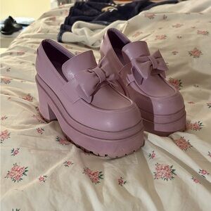 Women's Platform Loafers with Bow - Lavender